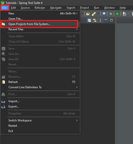 File dropdown menu